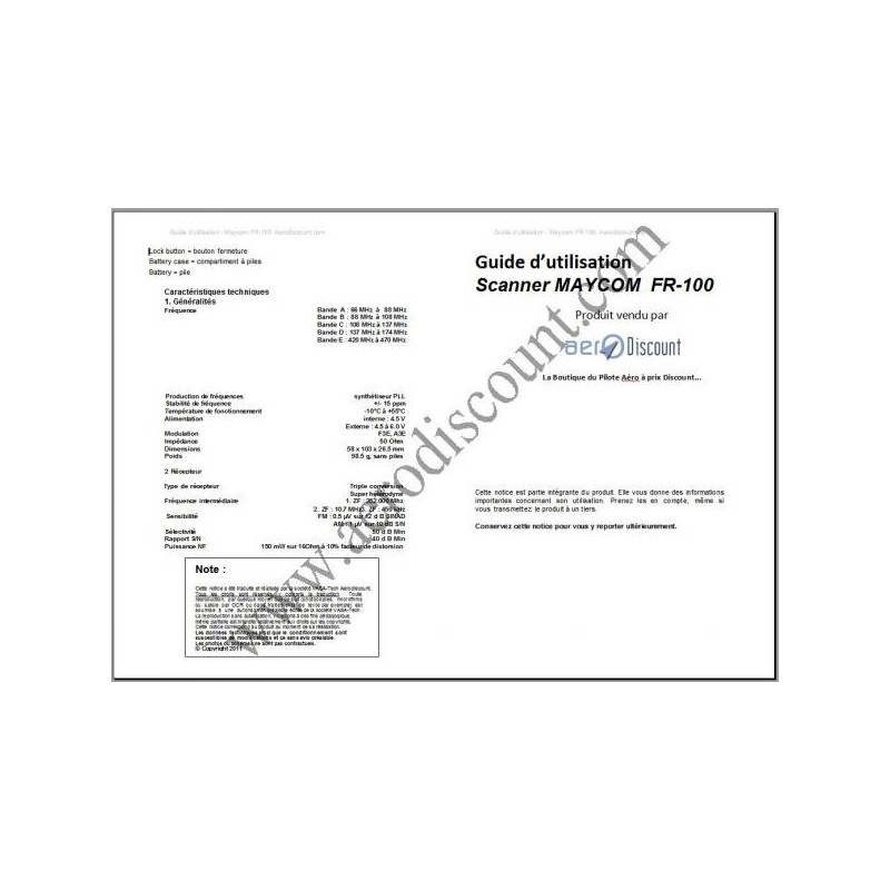 Notice en Français du MAYCOM Récepteur FR100
