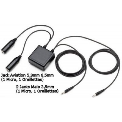 Adaptateur Casque Avion Double Jack femelle (6.5mm 5.3mm)  Double Jacks audio PC (3,5mm)