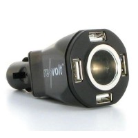 Cigarette Lighter Car Adapter Charger 4 USB ports and cigarette lighter 12/24 V - 1 A with LED