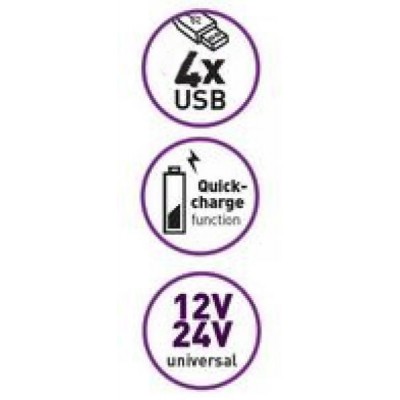 Cigarette Lighter Car Adapter Charger 4 USB ports and cigarette lighter 12/24 V - 1 A with LED